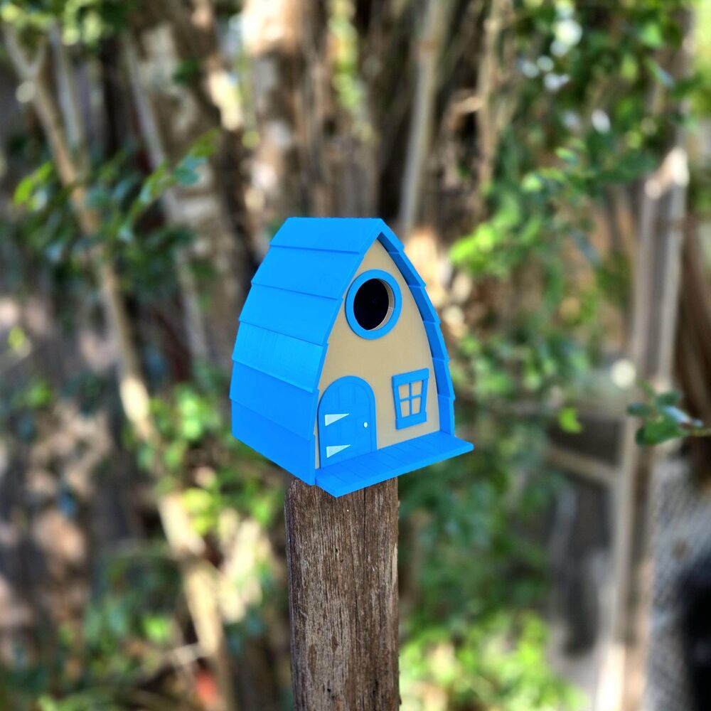 The Peek-a-Blue Bird Cottage Birdhouse with Mounting Bracket Easy Clean Vented